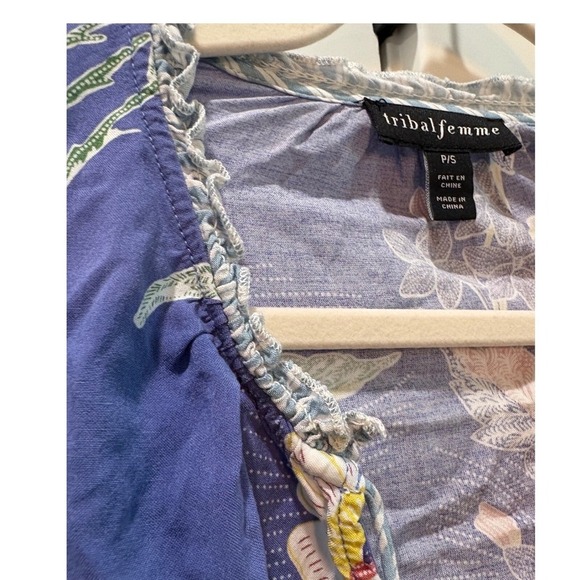 Tribal Femme Floral Print Dress Ruffle Trim‎ Tie Neck Long Sleeve Petite Small - Picture 3 of 8